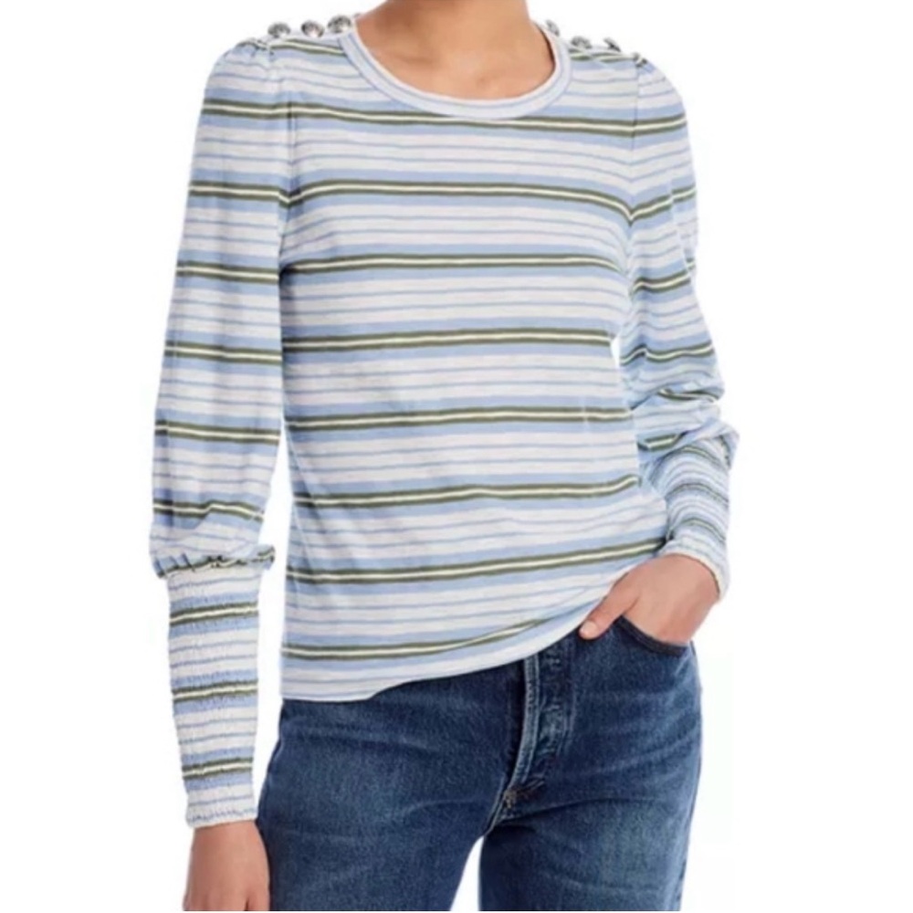 Veronica Beard Blue and White Meg Striped Long Sleeve Top